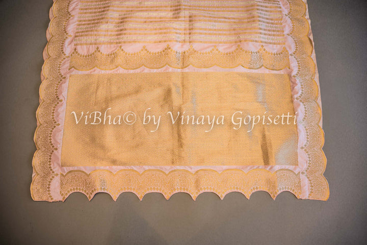 Pastel Pink Banarasi Katan Silk Saree And Blouse