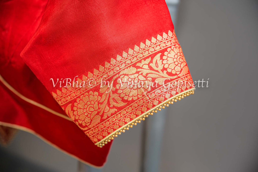 Off White & Red Banarasi Saree and Blouse