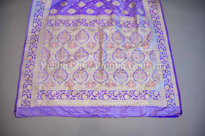 Lilac Banarasi Katan Silk Saree And Blouse