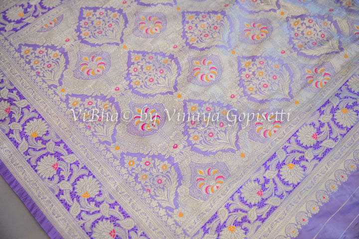 Lilac Banarasi Katan Silk Saree And Blouse