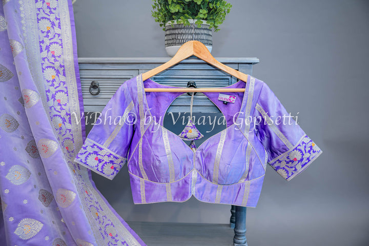 Lilac Banarasi Katan Silk Saree And Blouse