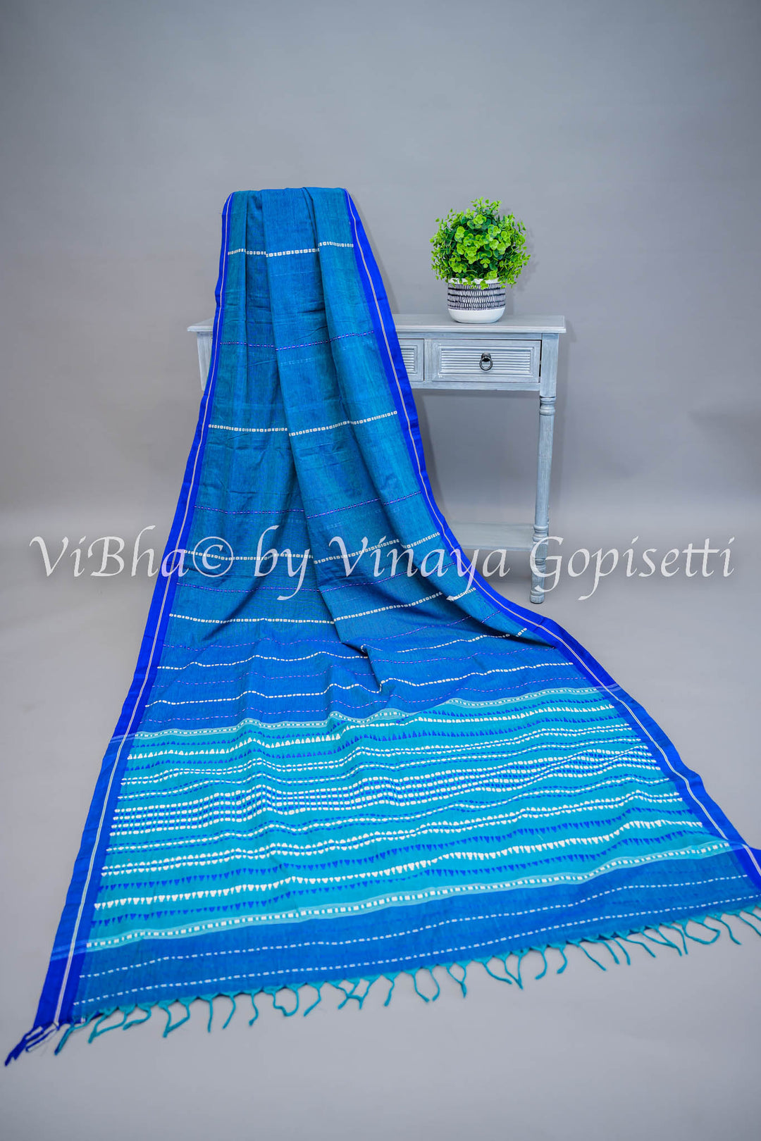 Blue Begumpuri Saree with Sleeveless Banarasi Silk Blouse