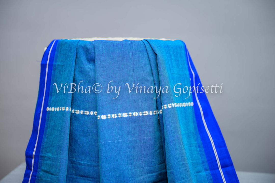 Blue Begumpuri Saree with Sleeveless Banarasi Silk Blouse