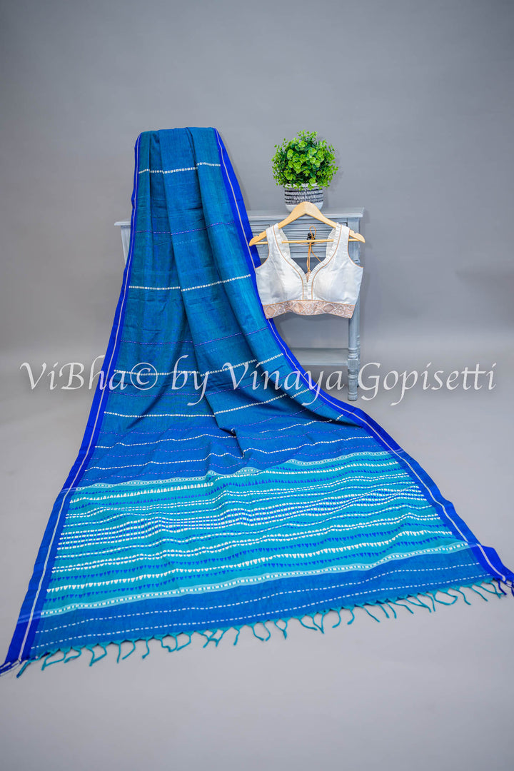 Blue Begumpuri Saree with Sleeveless Banarasi Silk Blouse