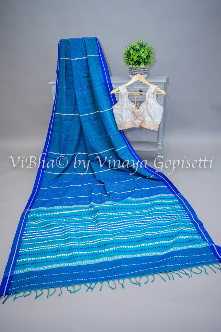 Blue Begumpuri Saree with Sleeveless Banarasi Silk Blouse