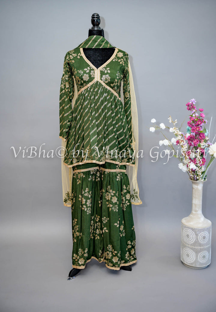 Mehendi Green Sharara Set with Choker Dupatta