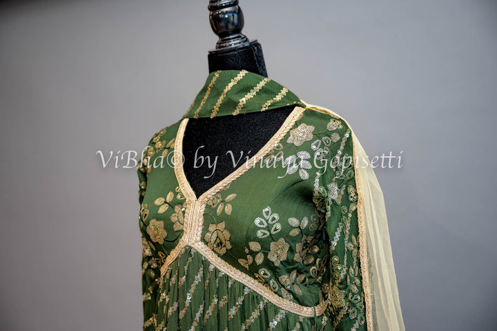 Mehendi Green Sharara Set with Choker Dupatta