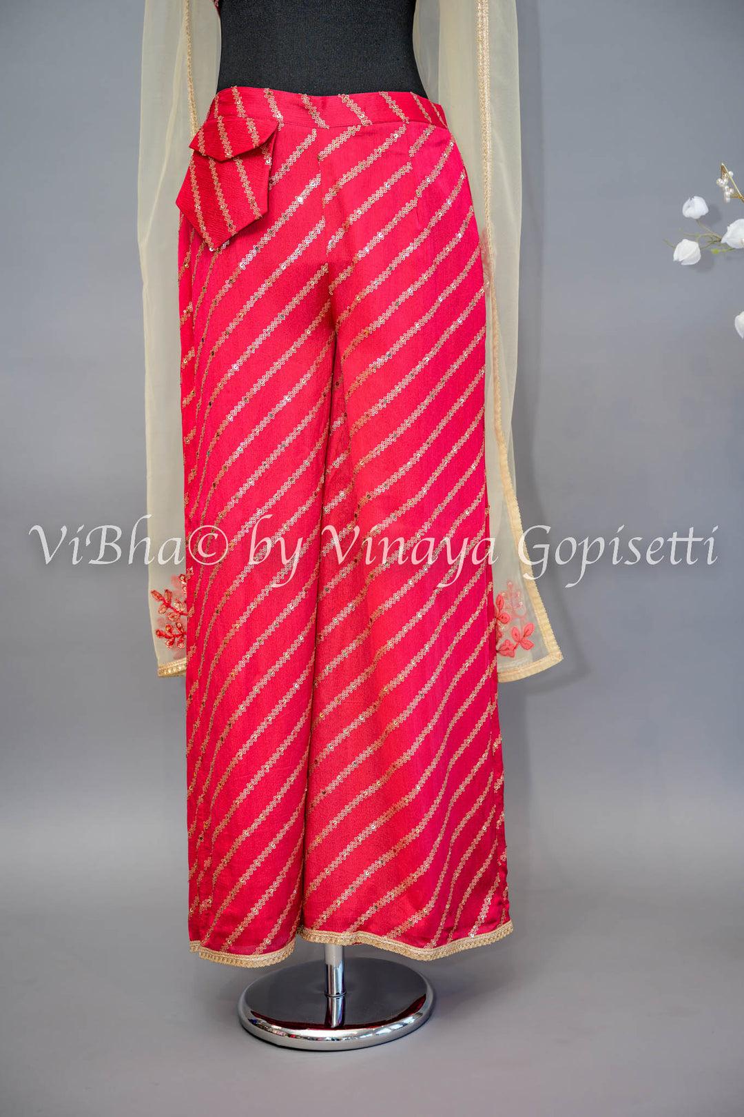 Rose Red Sharara with Choker Dupatta