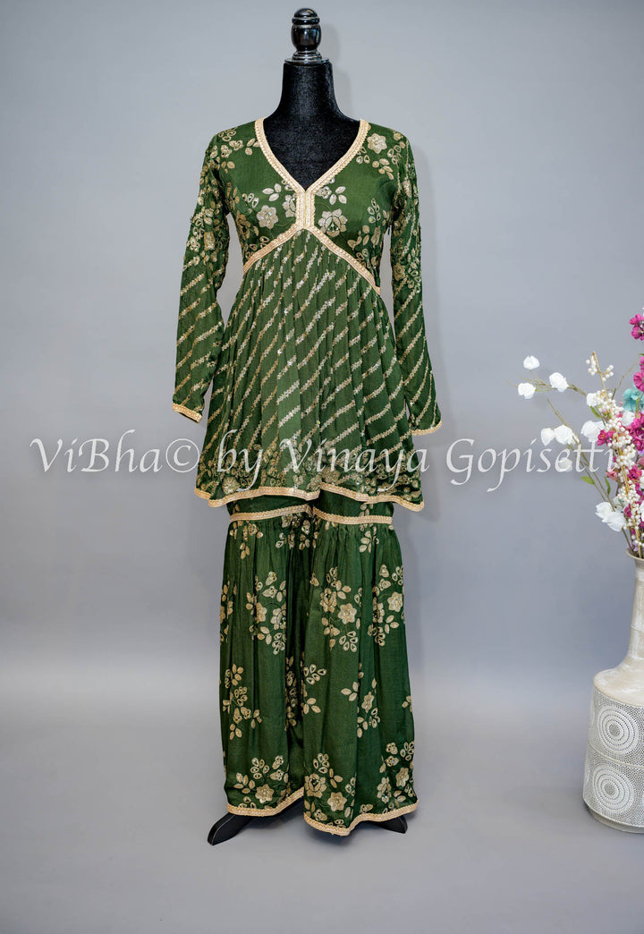 Mehendi Green Sharara Set with Choker Dupatta