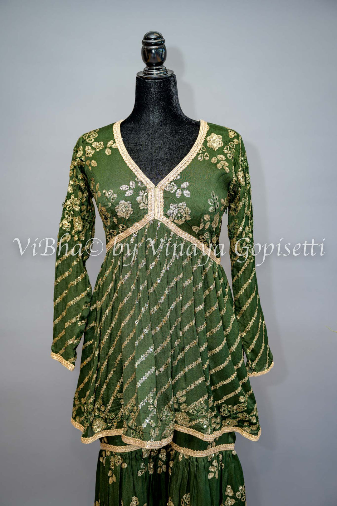 Mehendi Green Sharara Set with Choker Dupatta