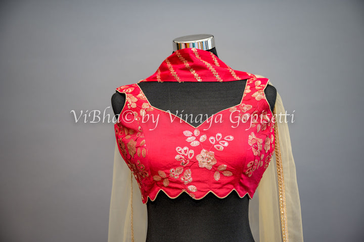 Rose Red Sharara with Choker Dupatta