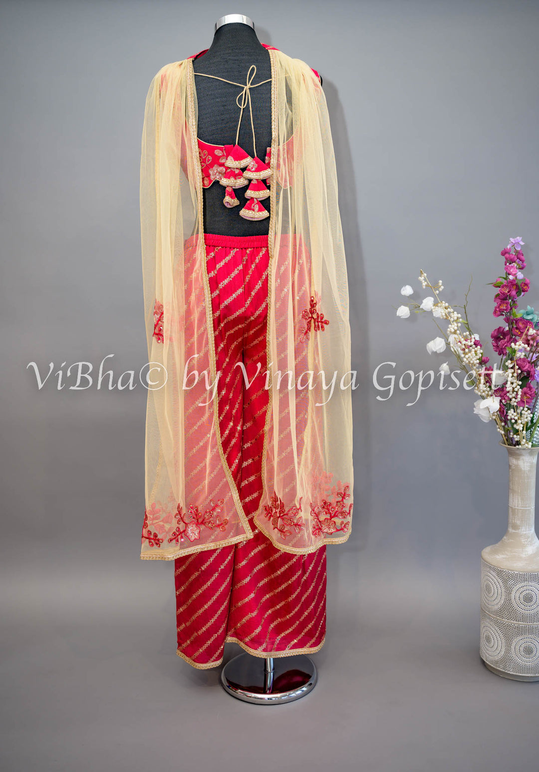 Rose Red Sharara with Choker Dupatta