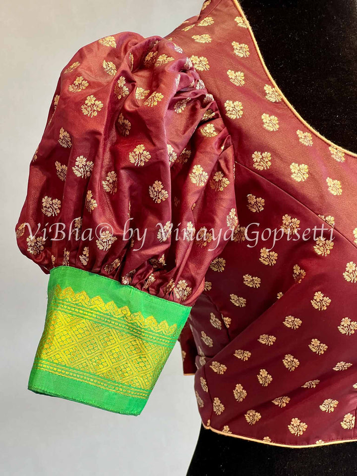 Brown Benares Brocade Puff Sleeve Blouse