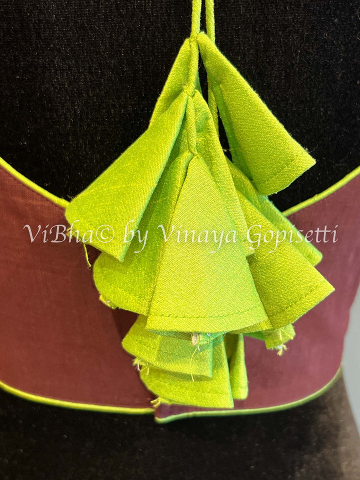 Brown And Green Handloom Cotton Blouse