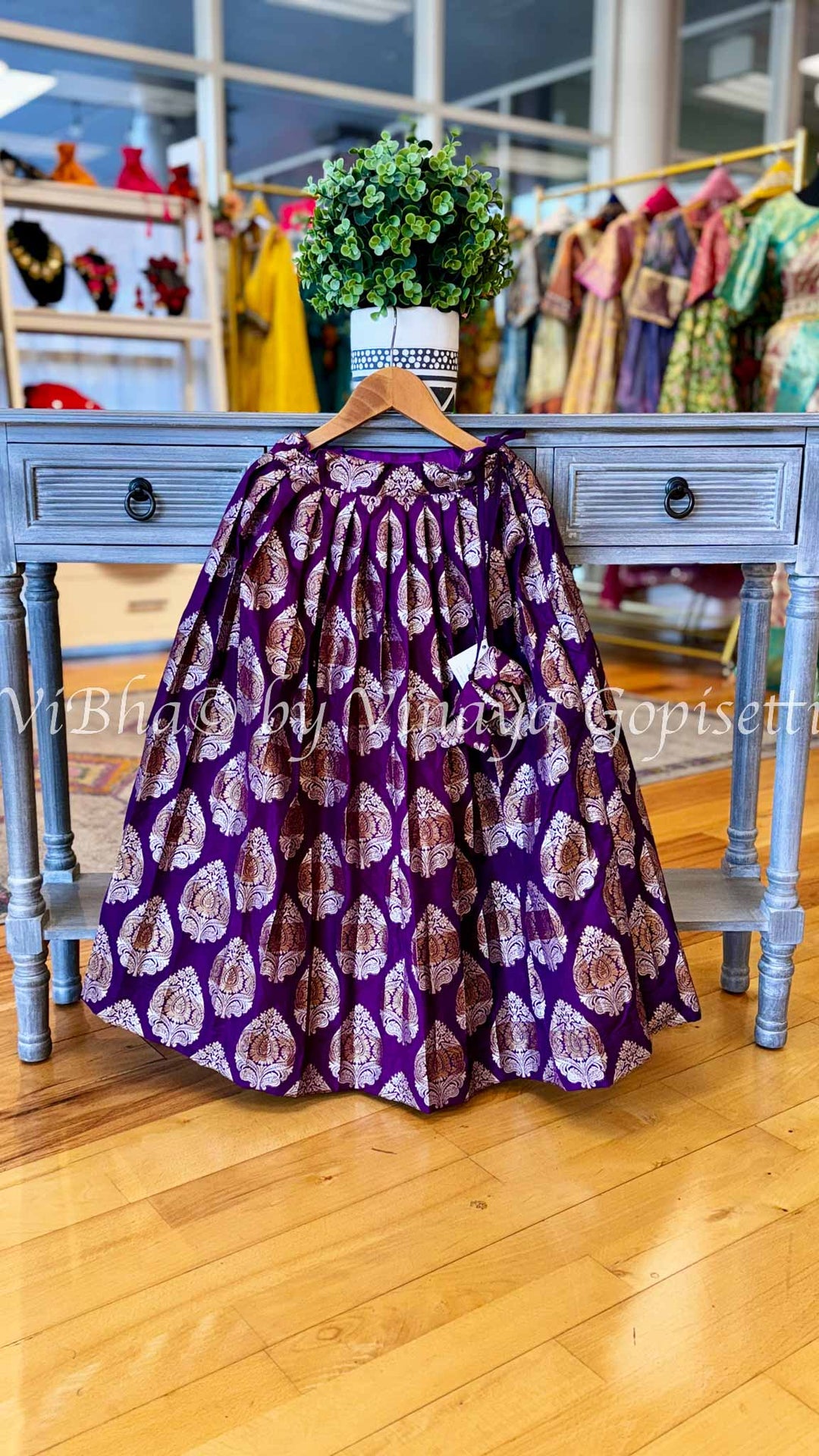 Purple and Ivory Gold Banarasi Silk Skirt and Top