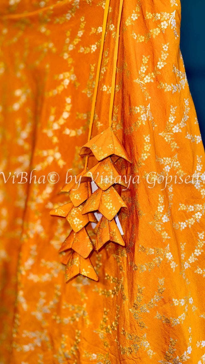 Yellow and Pink Banarasi Silk Lehenga Set