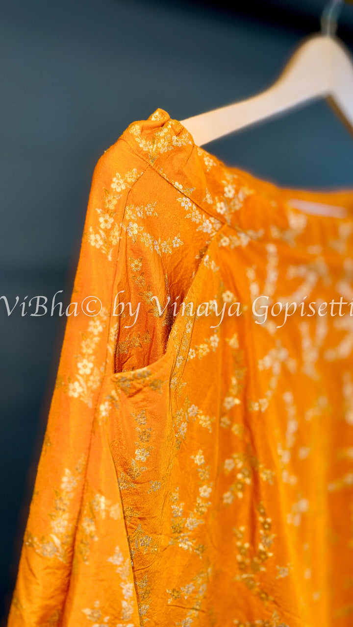 Yellow and Pink Banarasi Silk Lehenga Set