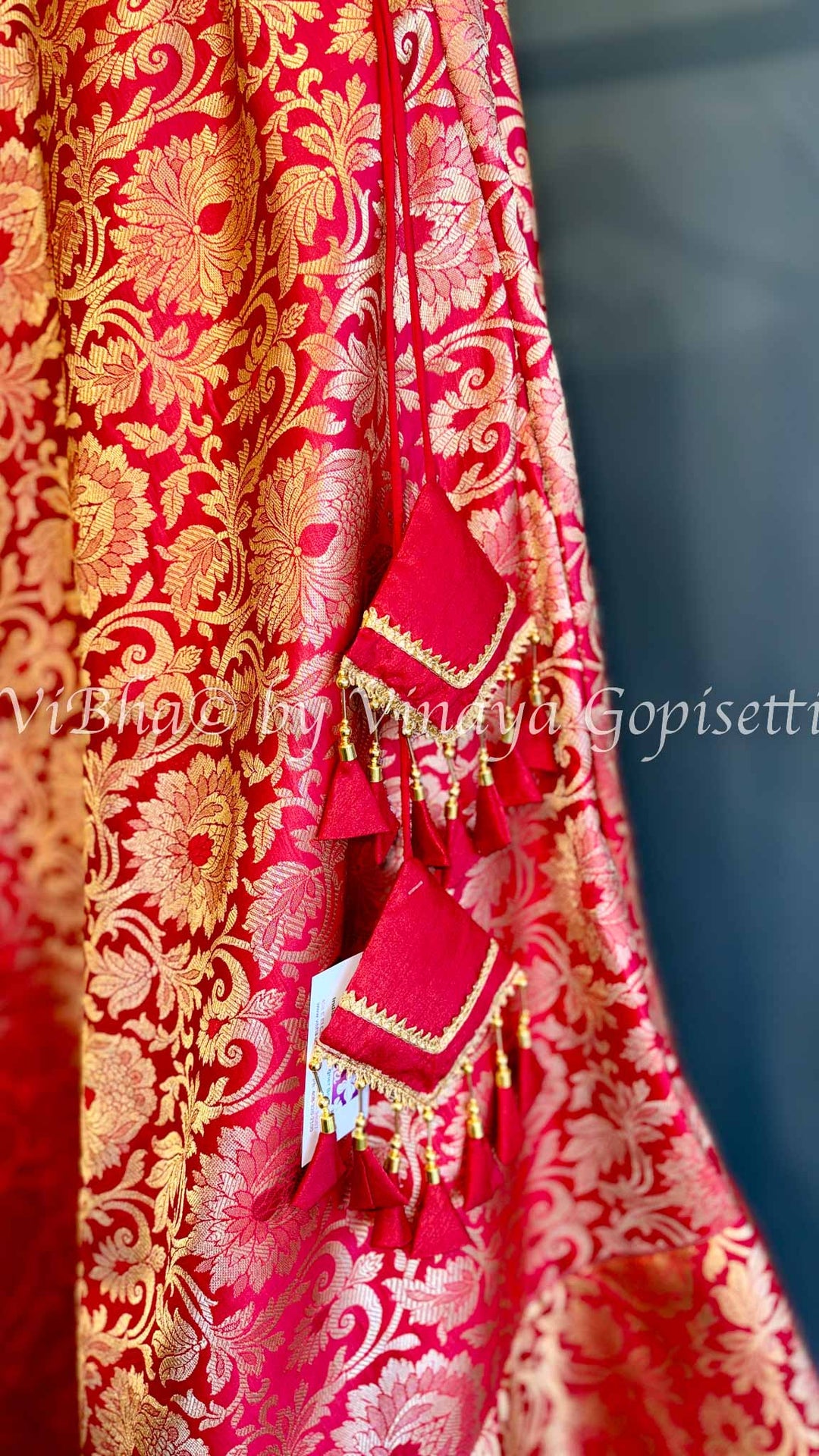 Ivory Gold and Red Banarasi Silk Lehenga Set