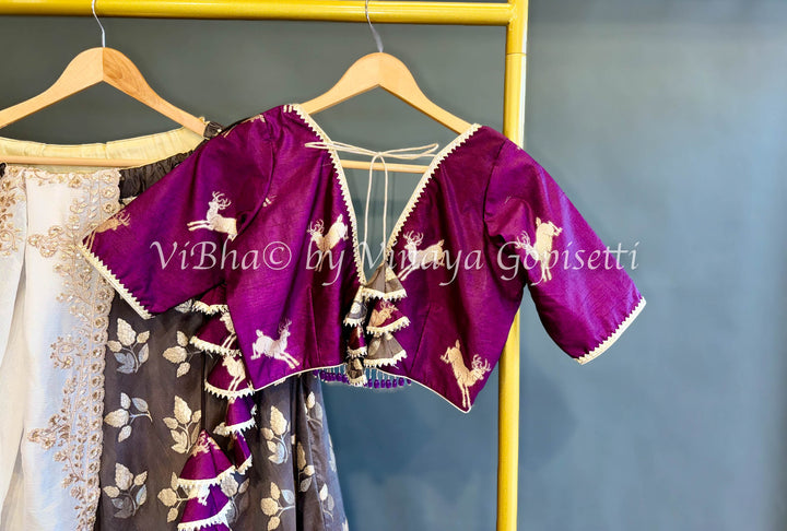 Grey and Violet Banarasi Silk Lehenga Set