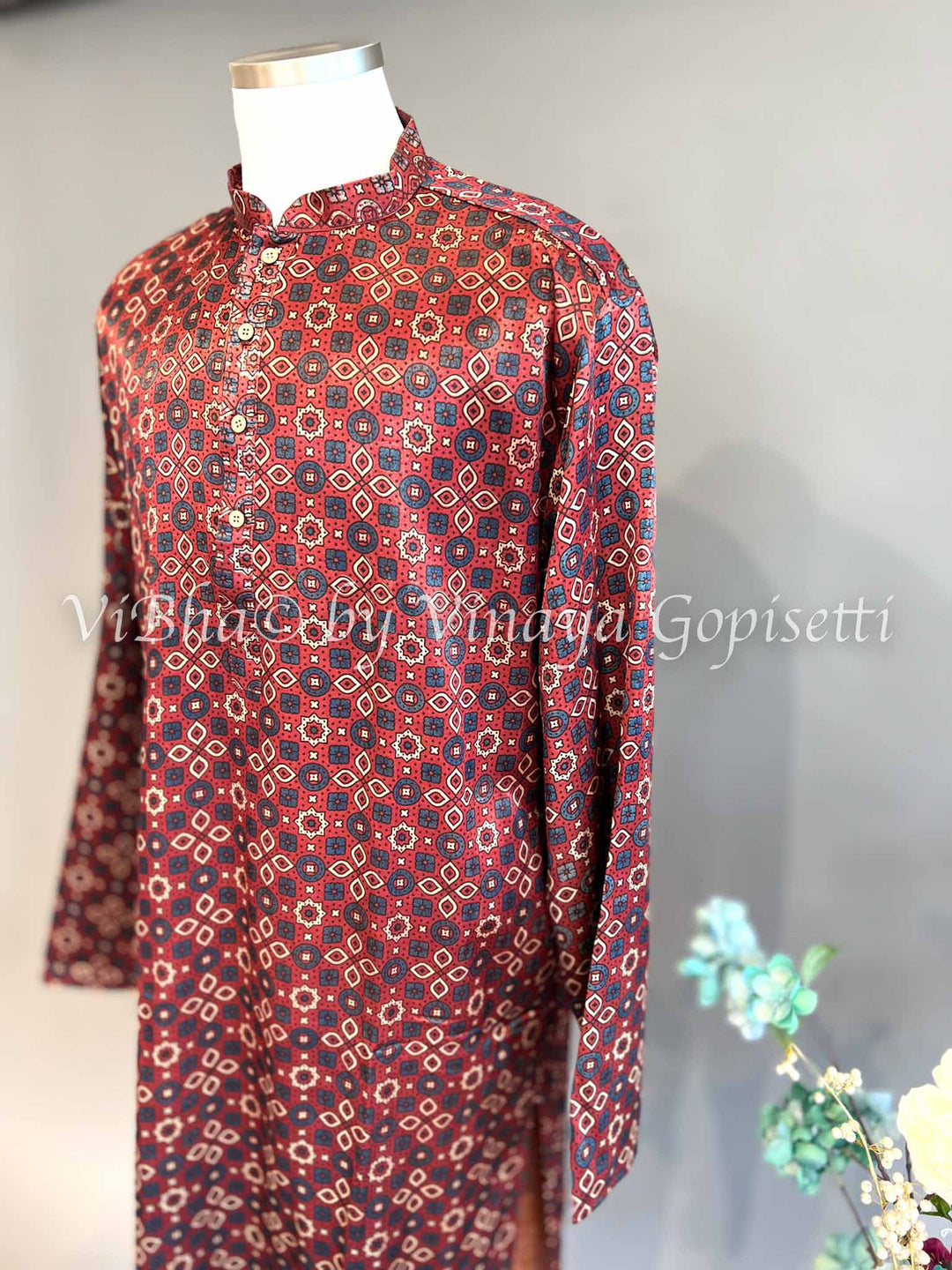 Maroon Gaji Silk Kurta