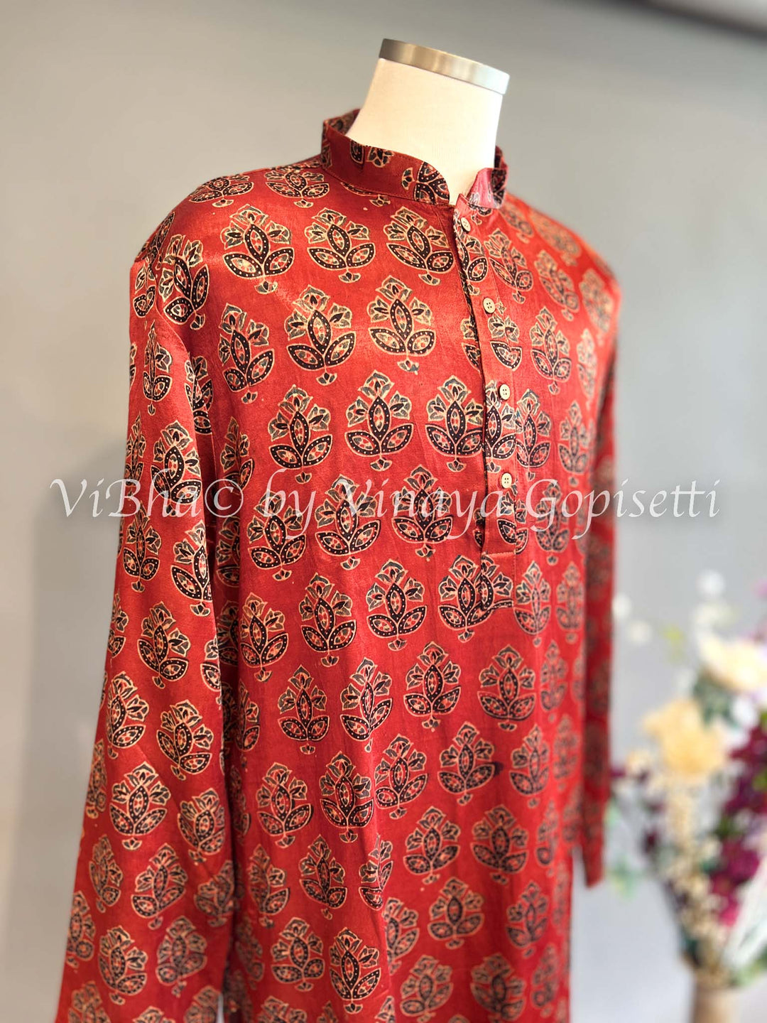 Maroon Red Gaji Silk Kurta