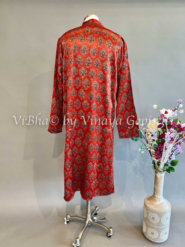 Maroon Red Gaji Silk Kurta