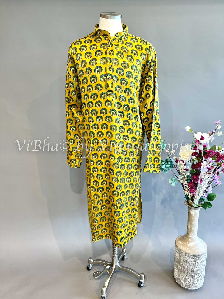 Yellow Gaji Silk Kurta