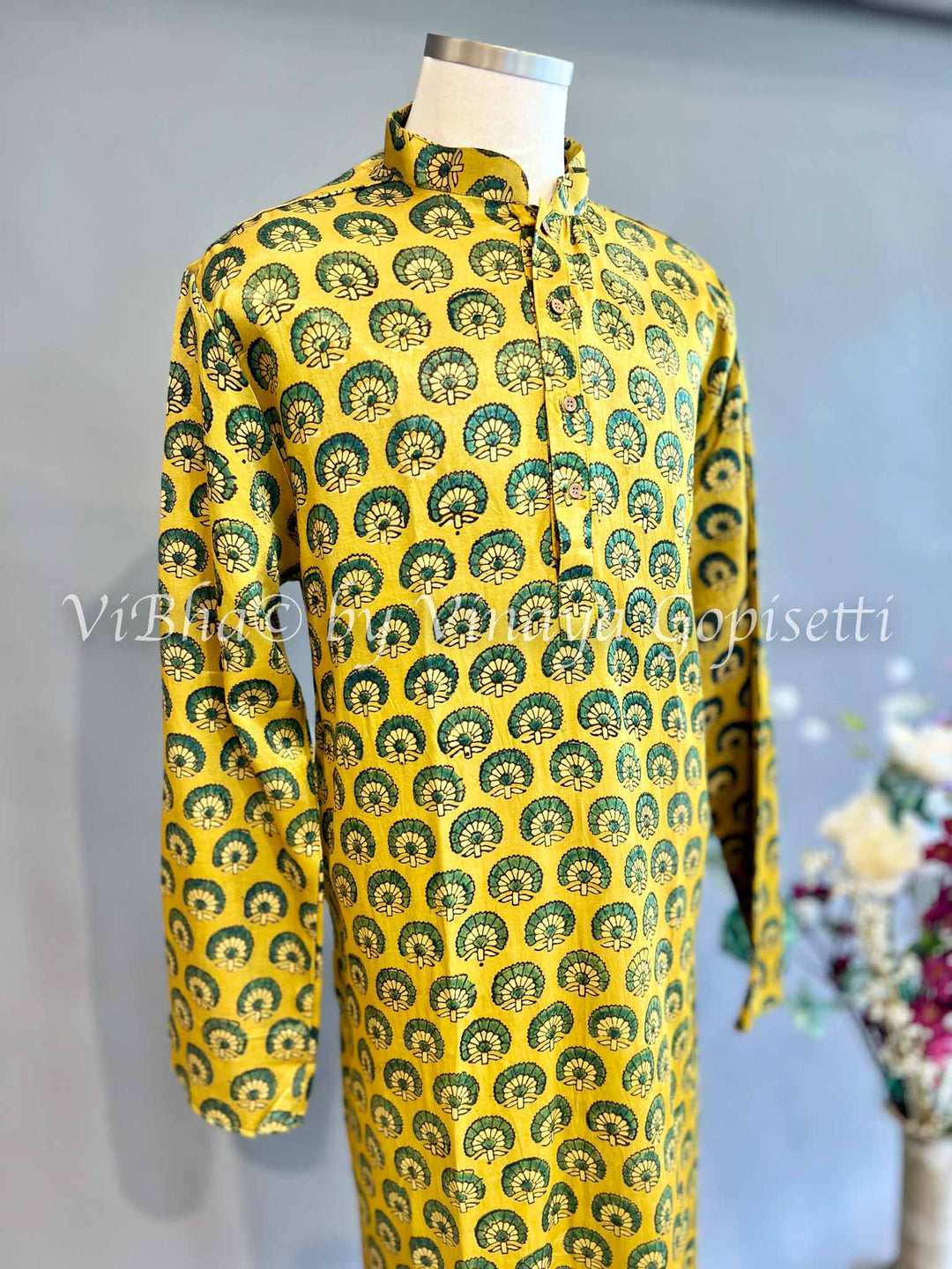 Yellow Gaji Silk Kurta