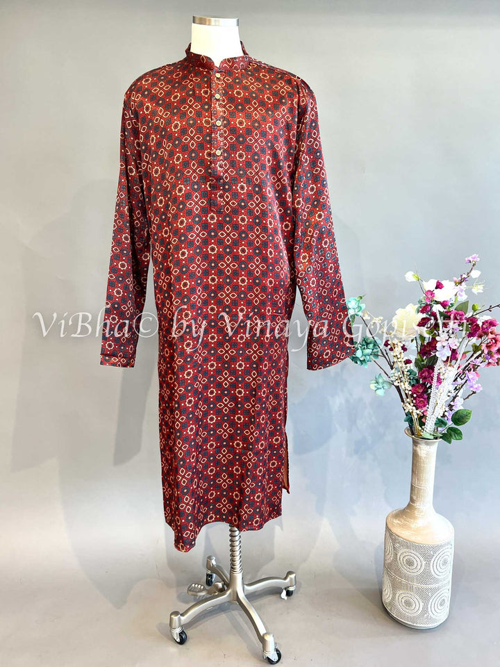 Maroon Gaji Silk Kurta