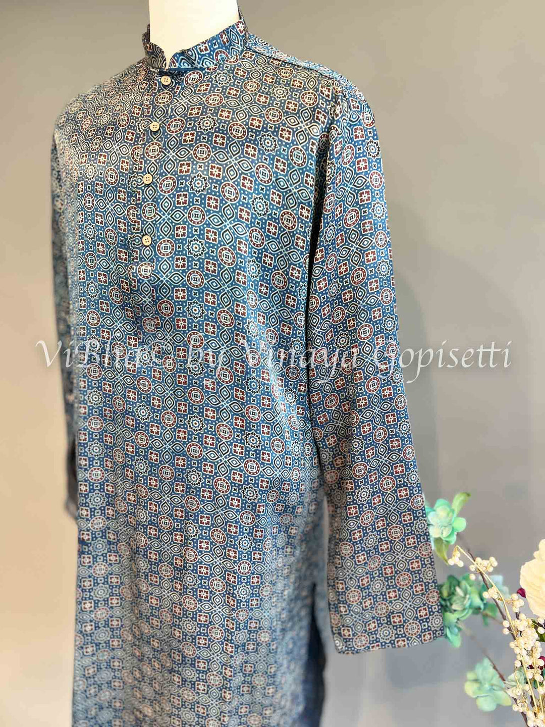 Indigo Blue Gaji Silk Kurta