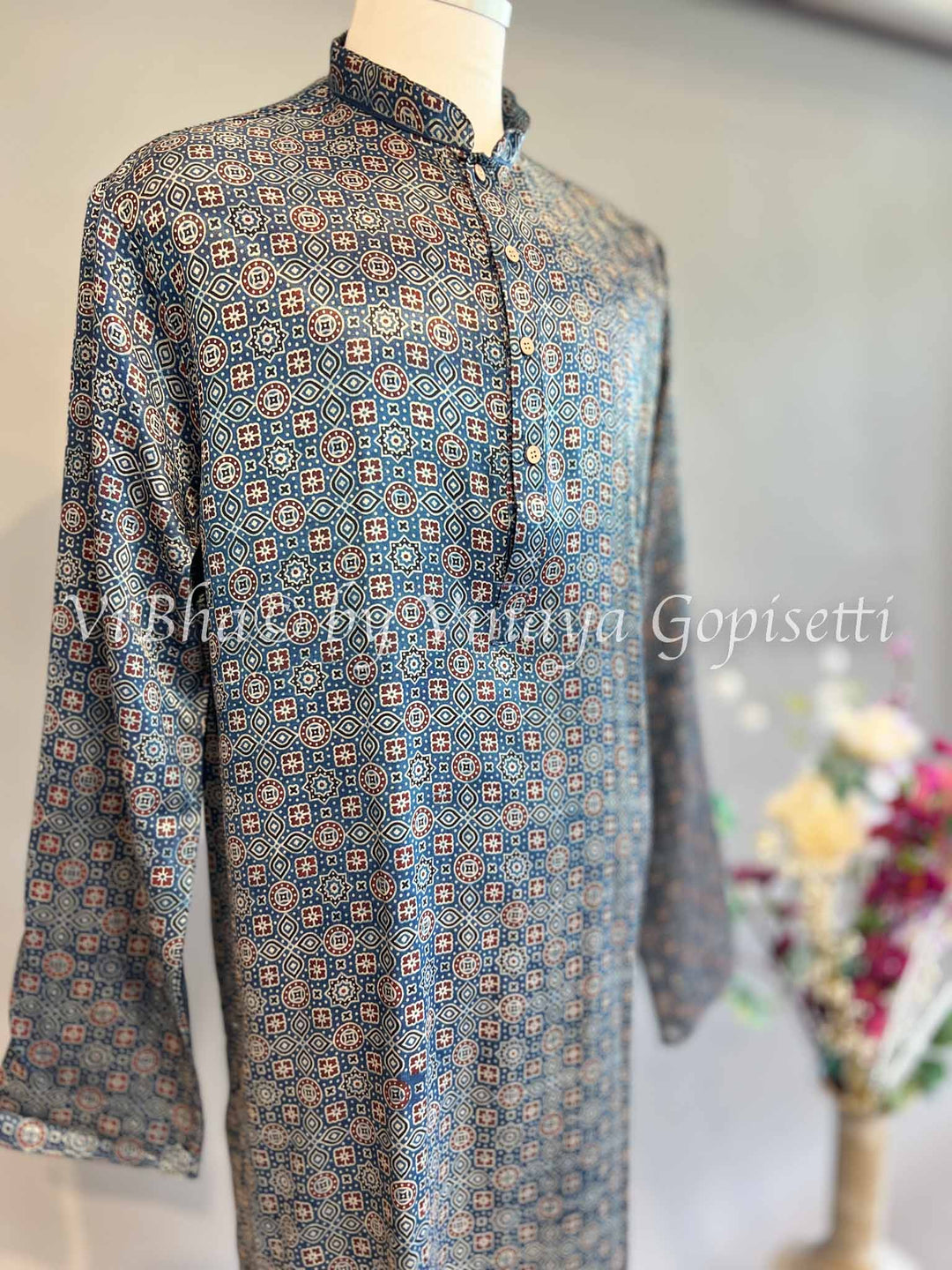 Indigo Blue Gaji Silk Kurta