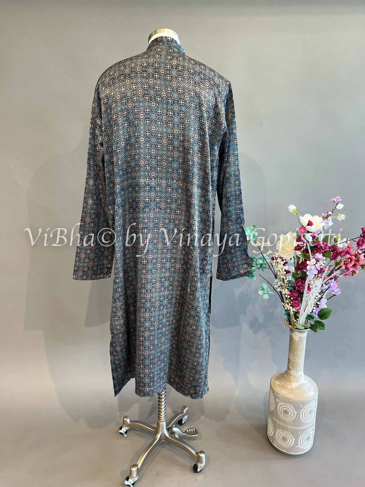 Indigo Blue Gaji Silk Kurta