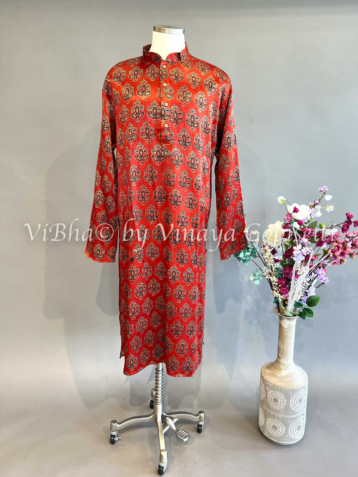 Maroon Red Gaji Silk Kurta