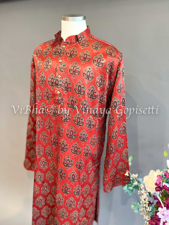 Maroon Red Gaji Silk Kurta