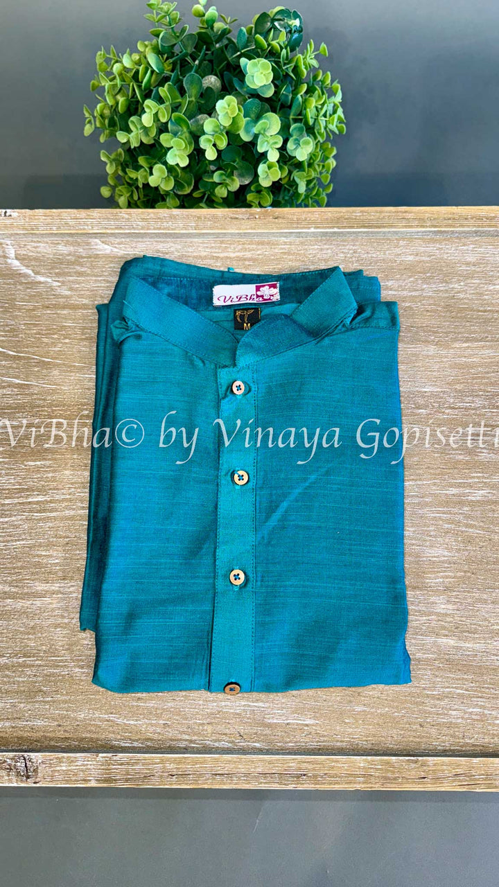 Dark Blue Plain Silk Kurta