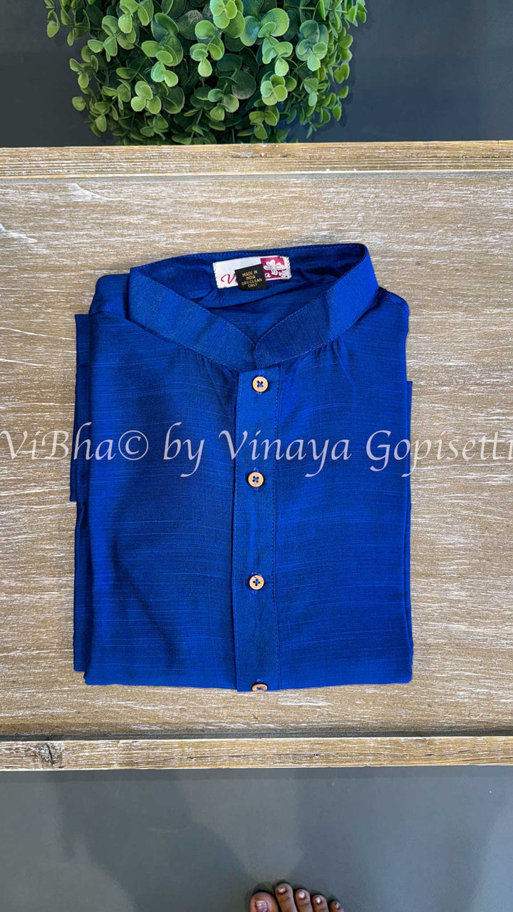 Ink Blue Plain Silk Kurta