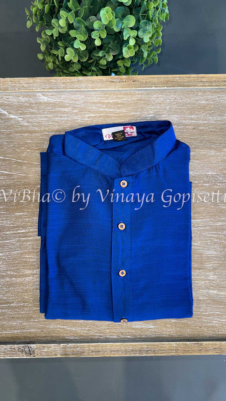 Ink Blue Plain Silk Kurta