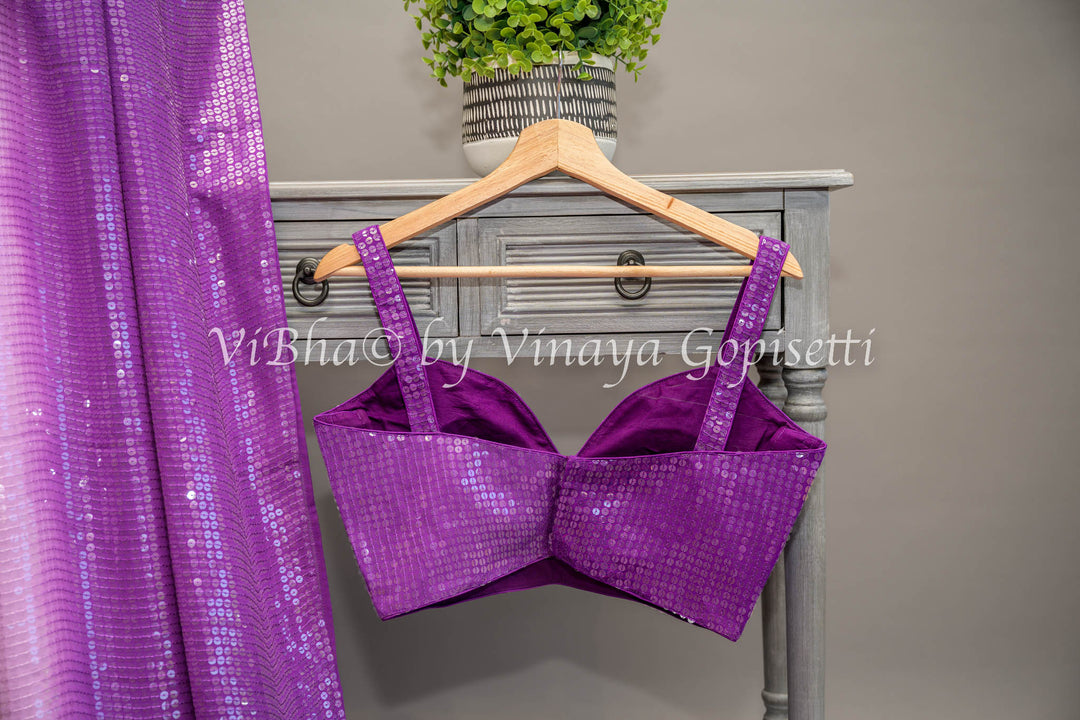 Dark Purple and Lavender Sequins Saree