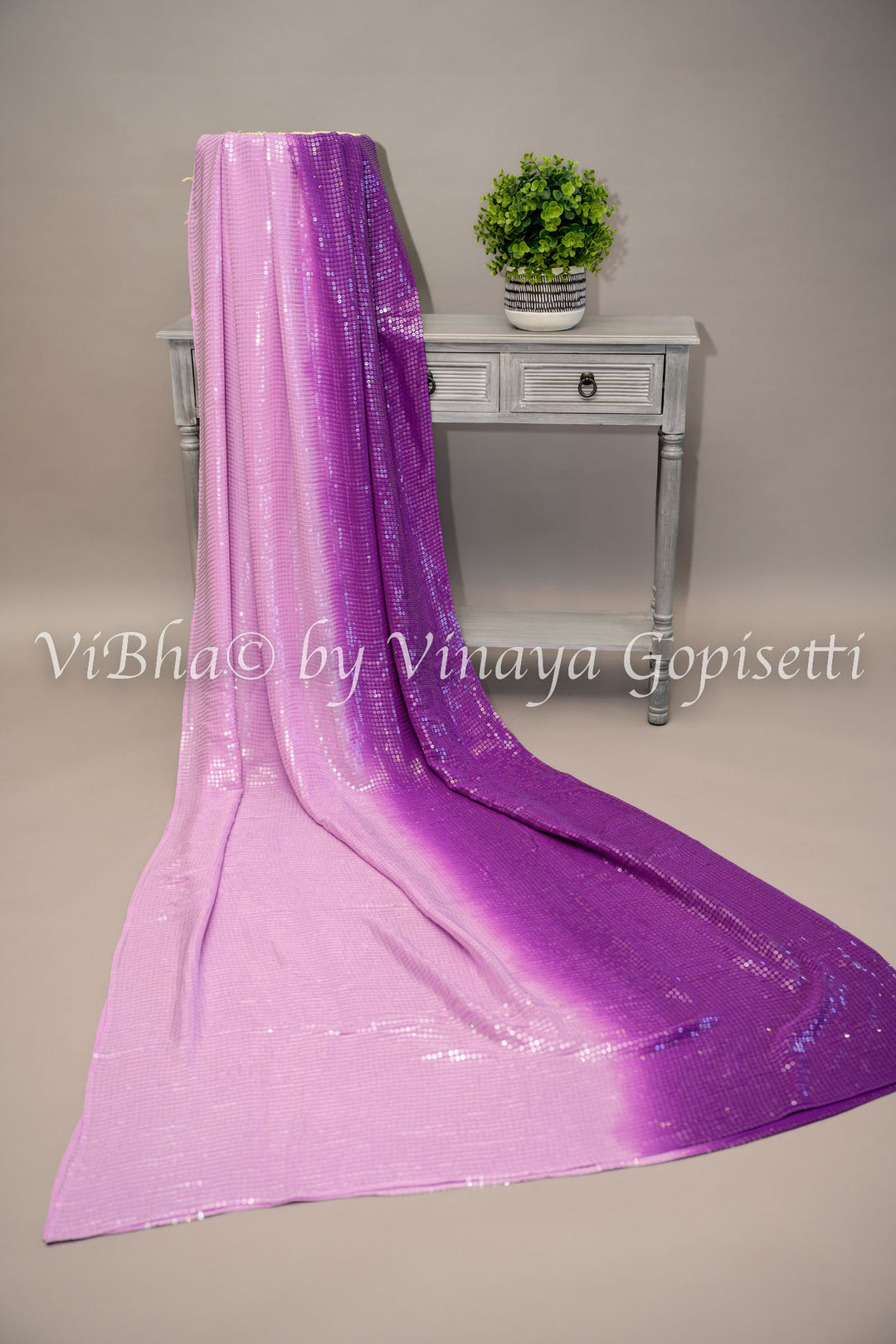 Dark Purple and Lavender Sequins Saree