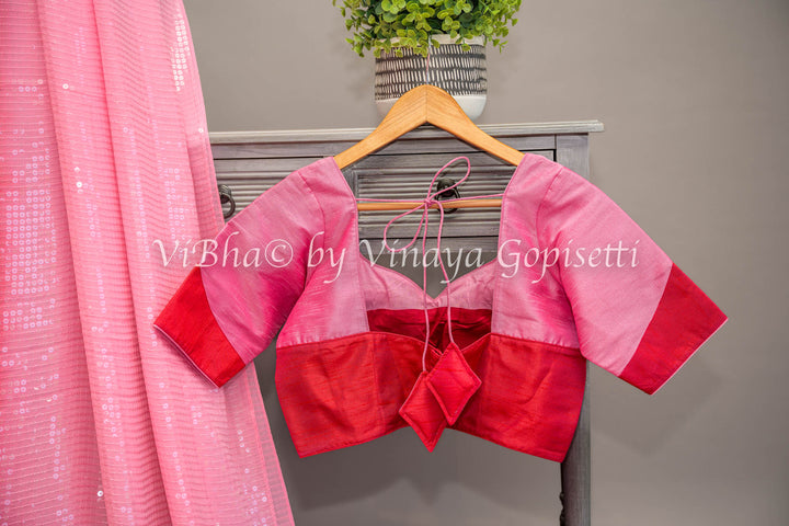 Pink And Red Sequins shaded Saree with Blouse