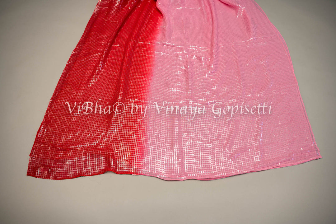 Pink And Red Sequins shaded Saree with Blouse