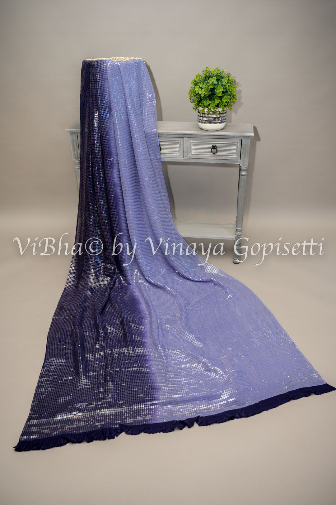 Light and Dark Blue Sequins shaded Saree with Blouse