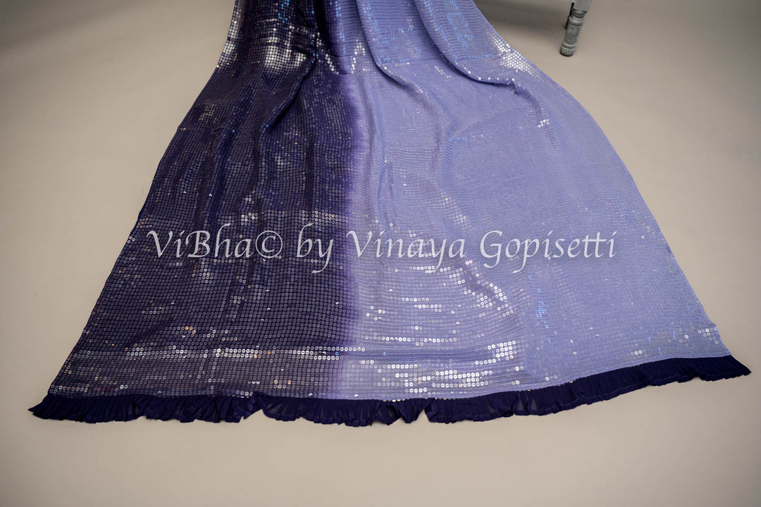 Light and Dark Blue Sequins shaded Saree with Blouse