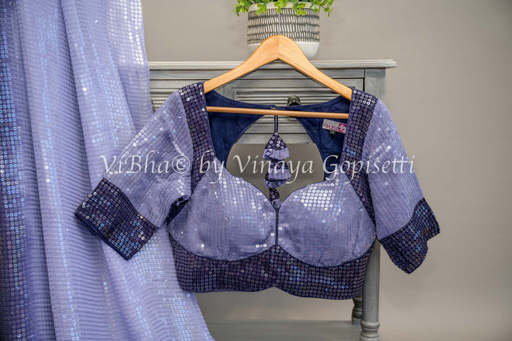 Light and Dark Blue Sequins shaded Saree with Blouse