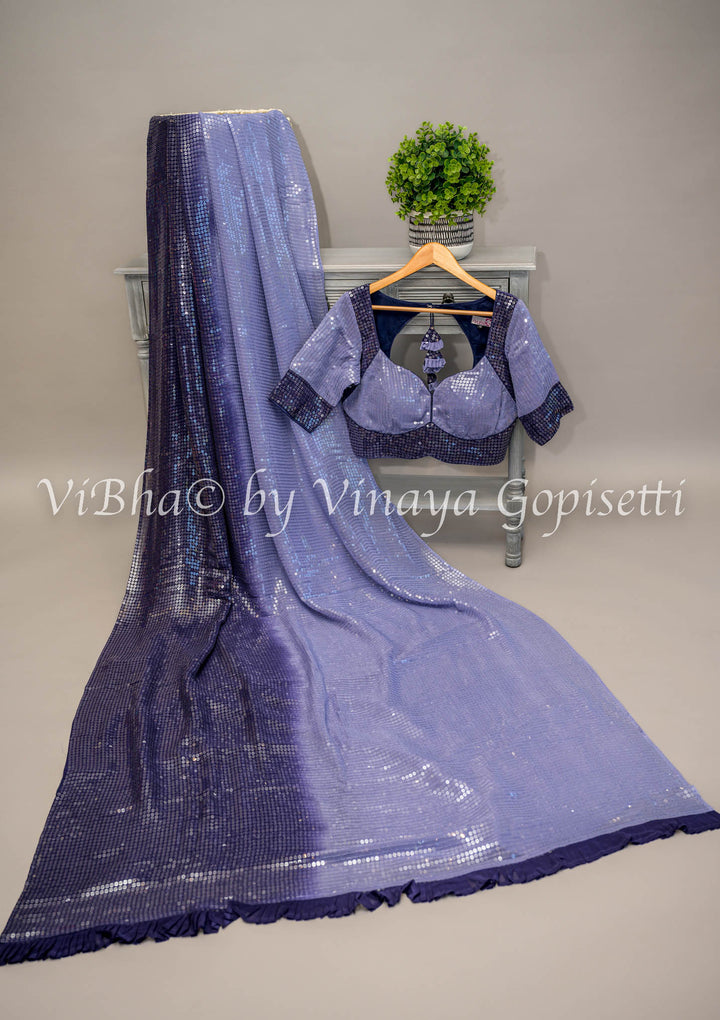 Light and Dark Blue Sequins shaded Saree with Blouse