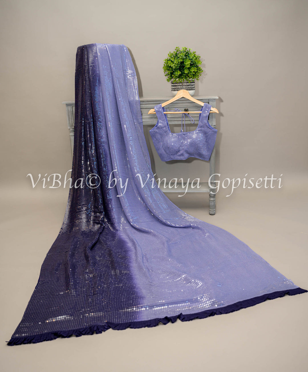 Light and Dark Blue Sequins shaded Saree with Blouse