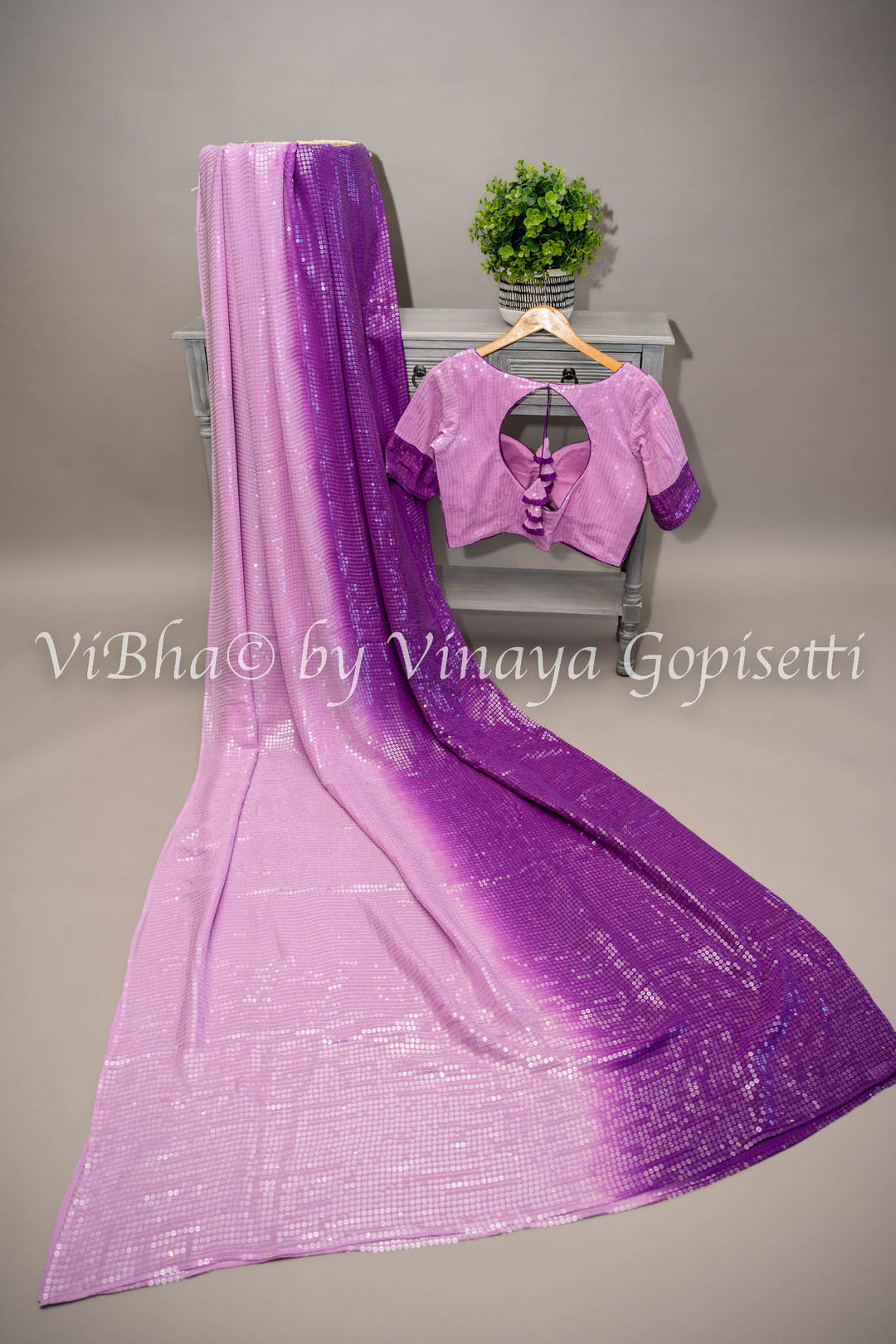 Dark Purple and Lavender Sequins Saree