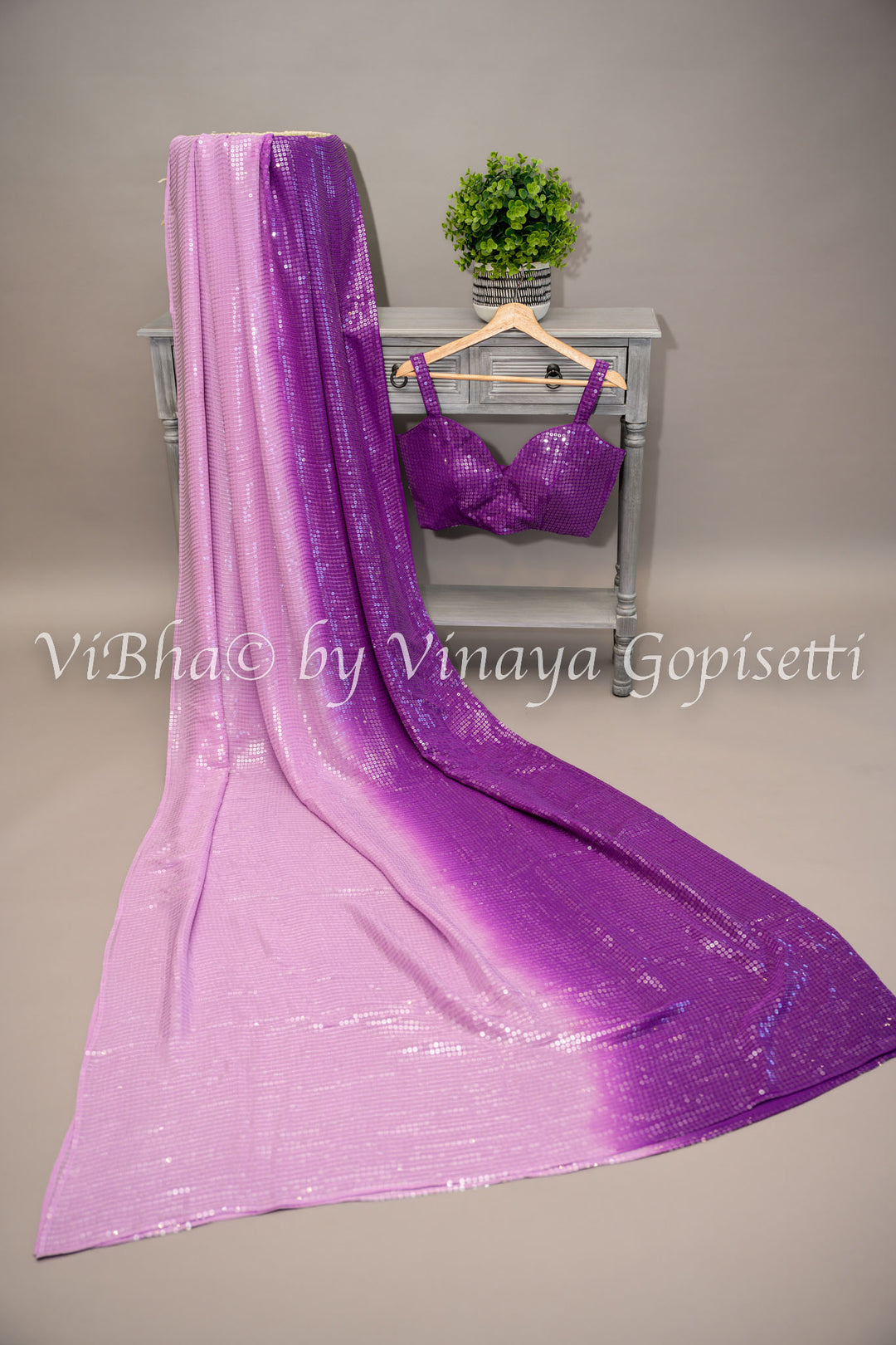 Dark Purple and Lavender Sequins Saree