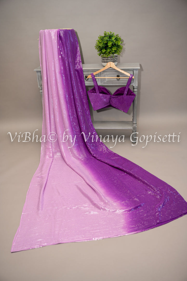 Dark Purple and Lavender Sequins Saree