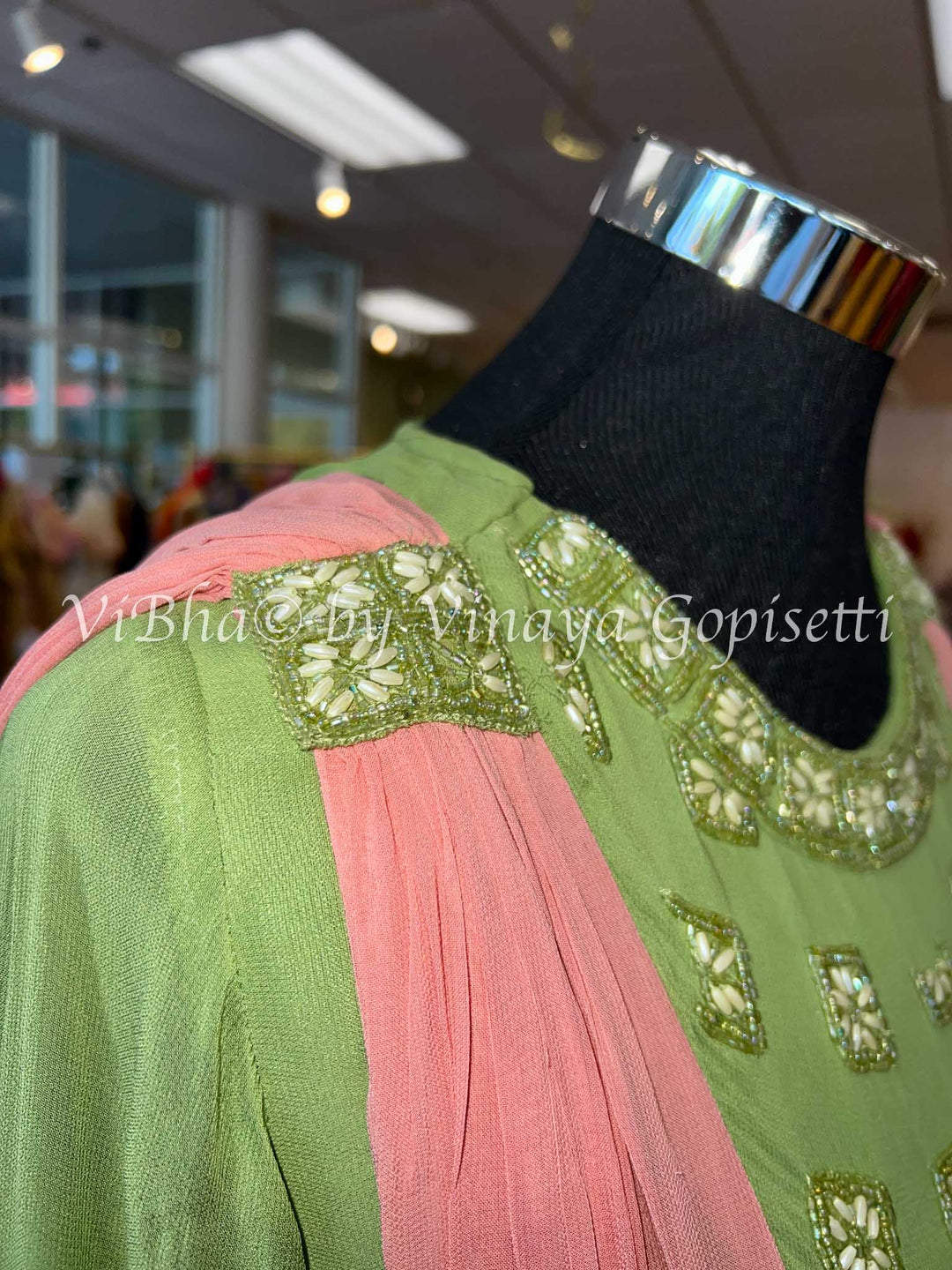 Parrot Green And Peach Sharara With Built in Dupatta